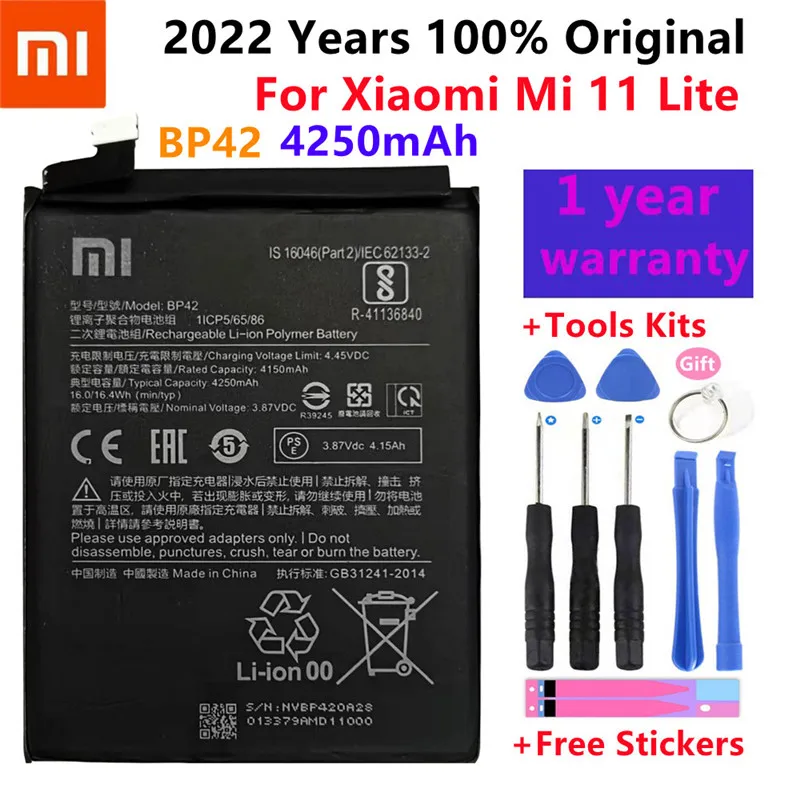 100% Original BP42 Battery For Xiaomi Mi 11 Lite BP42 Genuine Replacement Phone Battery Batteries Bateria 4250mAh With Tools