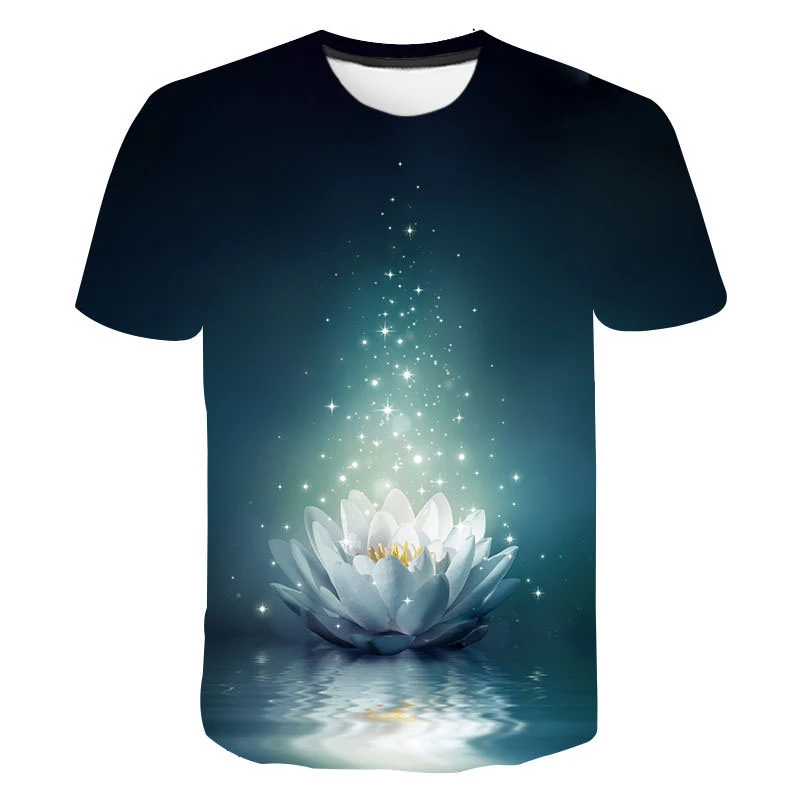 

Summer Personality Lotus Flowers Tshirt Men 3d T Shirt Printed Fashion Tops Flame Short Sleeve Slim Fit Harajuku Mens Clothing