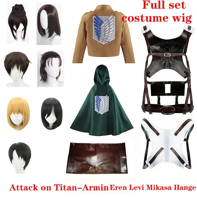 

Anime ATO Attack on Titan Shingeki No Kyojin Mikasa Levi Ackerman Eren Jager Armin Arlert Hange Zoe Full Set Cosplay Costume Wig