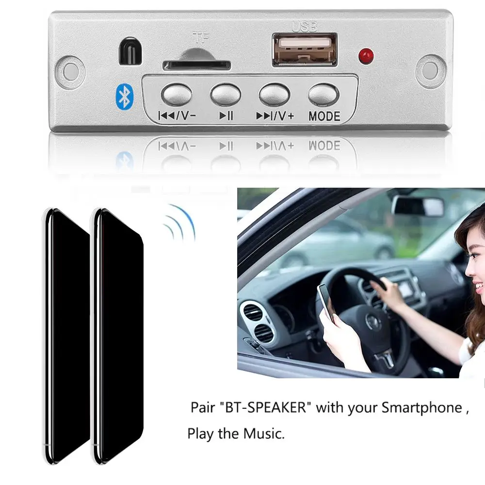 Плата расшифровки MP3-плеера для автомобиля 5/12 В с беспроводным модулем Bluetooth, слотом для TF-карты и FM-радио.