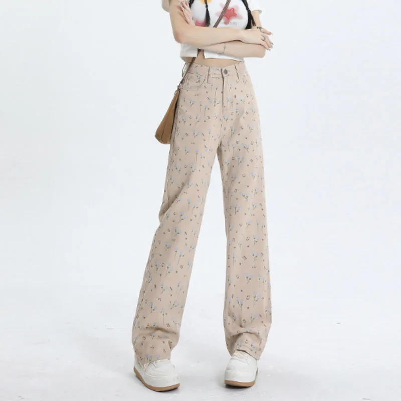 

Женские джинсы с завышенной талией, мешковатые джинсы, новые модные прямые брюки Y2k, джинсовые брюки, винтажные свободные синие джинсы с принтом