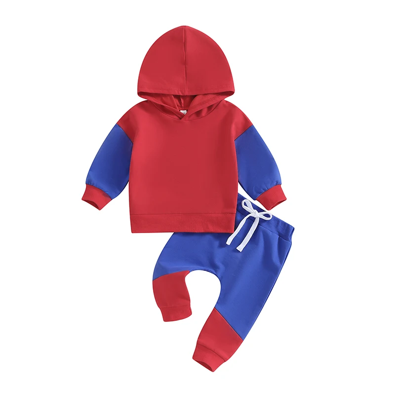 

Baby Boys Outfits Newborn Casual Contrast Color Long Sleeve Hoodies and Drawstring Pants Set Toddler Pants Suits