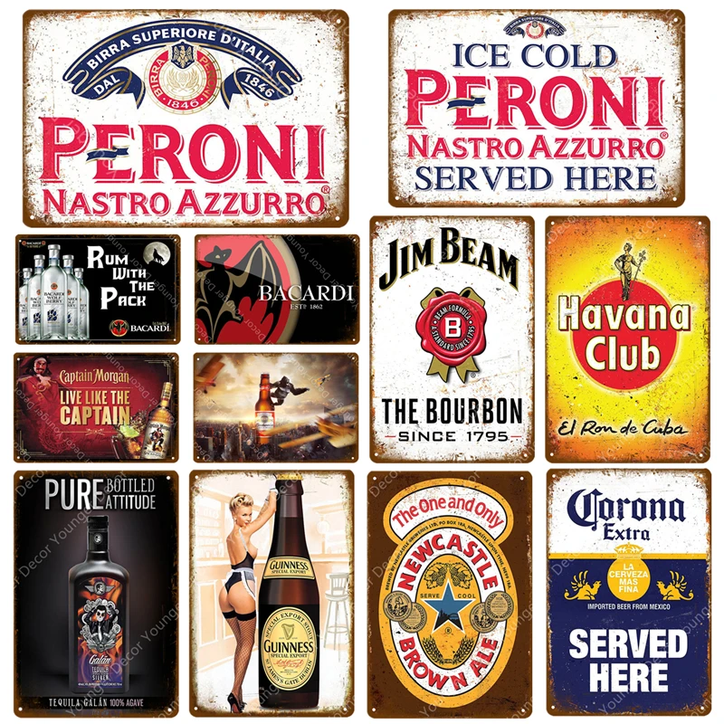 Rum with The Pack Beer Plaque Peroni Vintage Metal Tin Signs Pub Bar Casino Wall Decorative Plates Whiskey Wine Poster