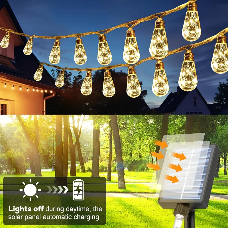 8 режимов освещения искусственная пеньковая веревка с питанием от солнечной