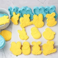 new 4pcs easter bunny pattern plastic chocolates baking mold kitchen biscuit cookie cutter pastry plunger cake decorating tools