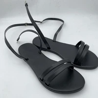 2022 new fairy wind womens sandals black slippers simple thin strap flat buckle open toe beach casual roman sandals for women