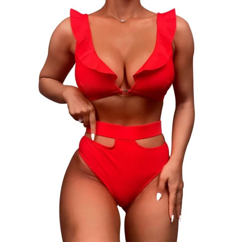 

High Waist Panties Bikini Set Women Swimwear Ruffle Splice Bra Bathing Suit Summer new Hollow Sexy Two Piece Bikini Set Swimsuit