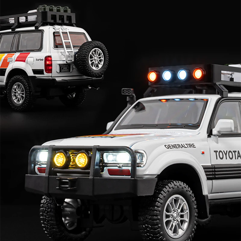 Фото Модель автомобиля Toyota Land Cruiser LC80 из сплава, литая металлическая модель внедорожника, модель автомобиля со звуком и искусством, детская игрушка в подарок, 1/24 №4