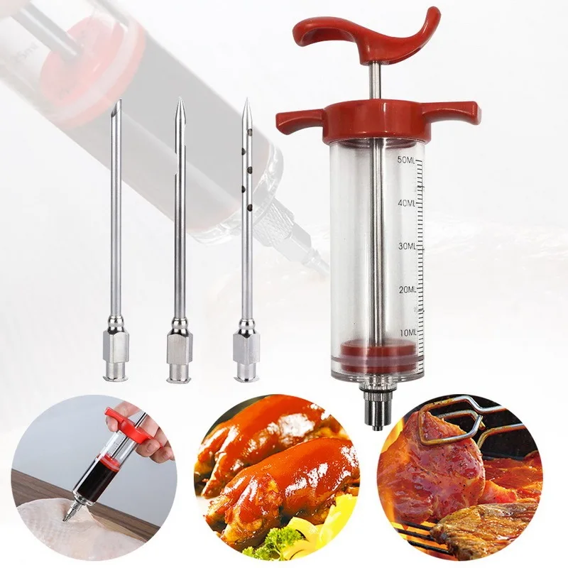 

Stainless Steel Needles Spice Syringe Marinade Injector Flavor Syringe Kitchen Cooking Meat Poultry Turkey Chicken BBQ Tools
