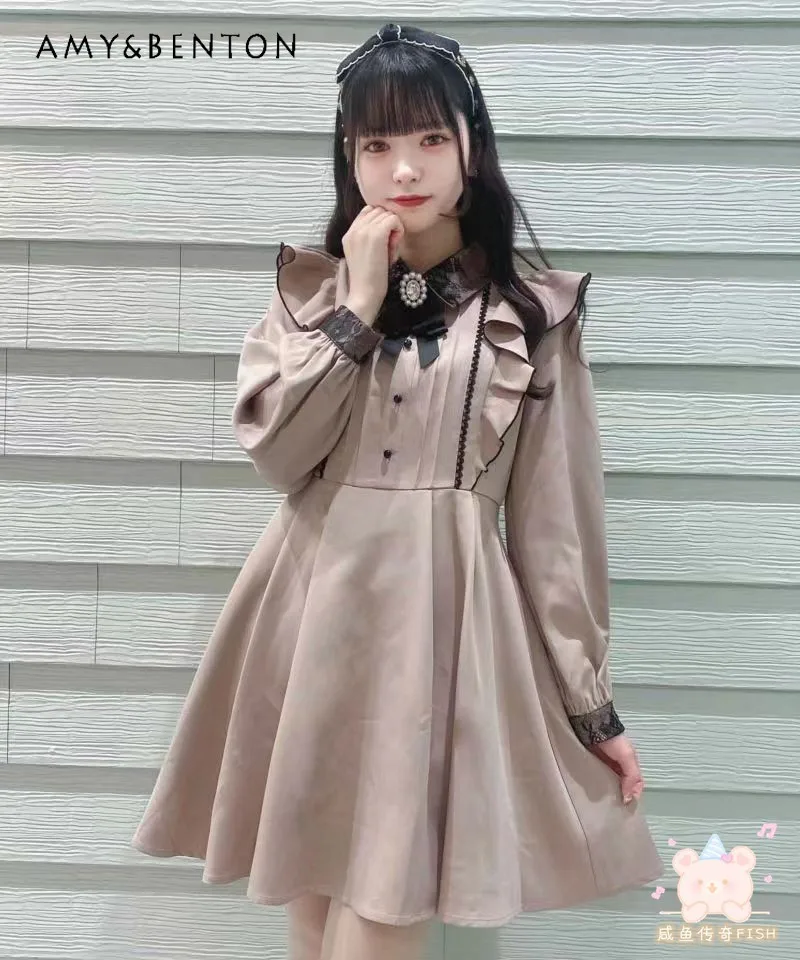 

Летнее кружевное платье Rojita для девушек в японском стиле с длинным рукавом милое розовое черное платье для женщин