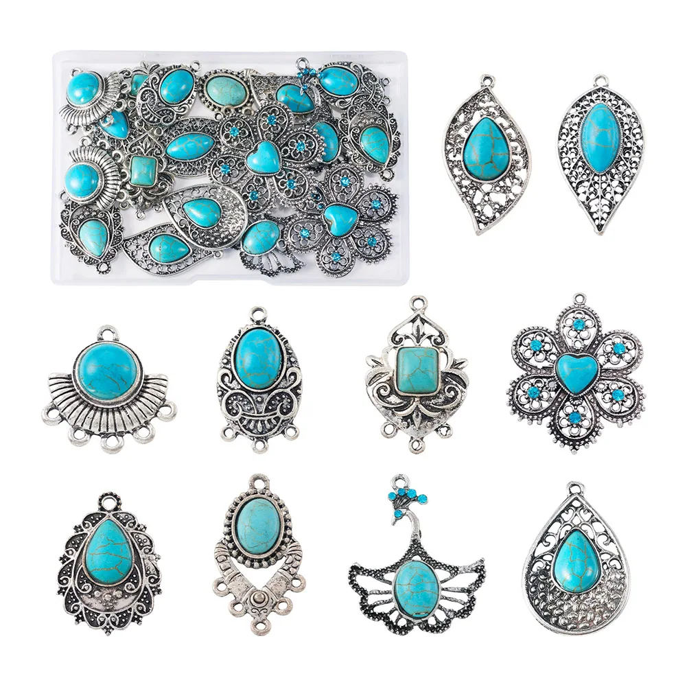 

10 Pairs Synthetic Turquoise Pendants Gemstone Flower Teardrop Leaf Shape Charms Dyed for Women Earring Neckalce Jewelry Making