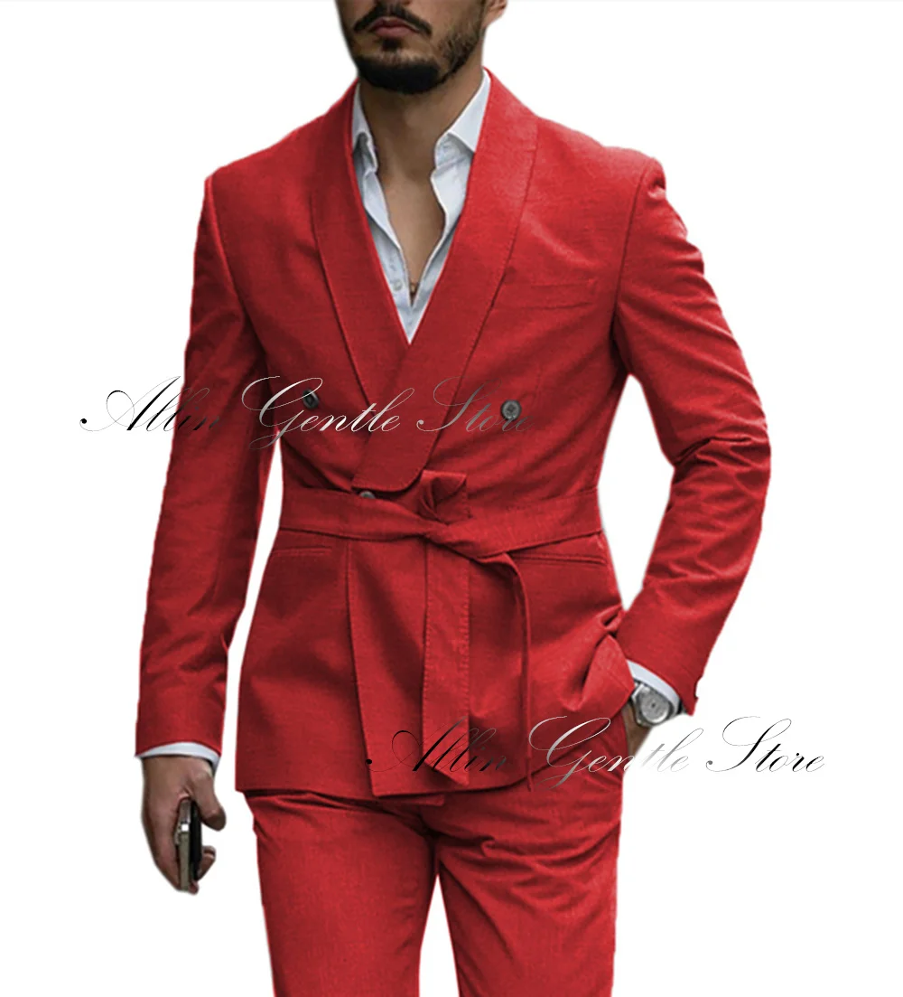 

Solid Color Double Breasted Men Suits Set For Business Formal Party Dress Tailor Made Wedding Tuxedos