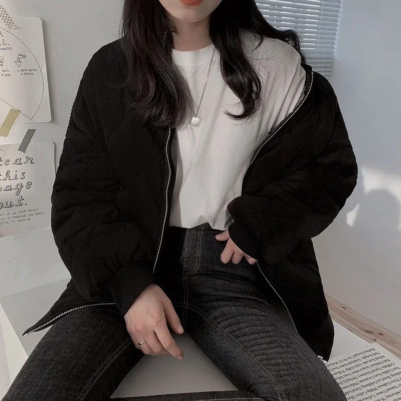 2023 New Women Corduroy Cotton Jackets Spring Autumn Causal Windbreaker O Neck Basic Jackets Coats Zipper Loose Famale Oversized