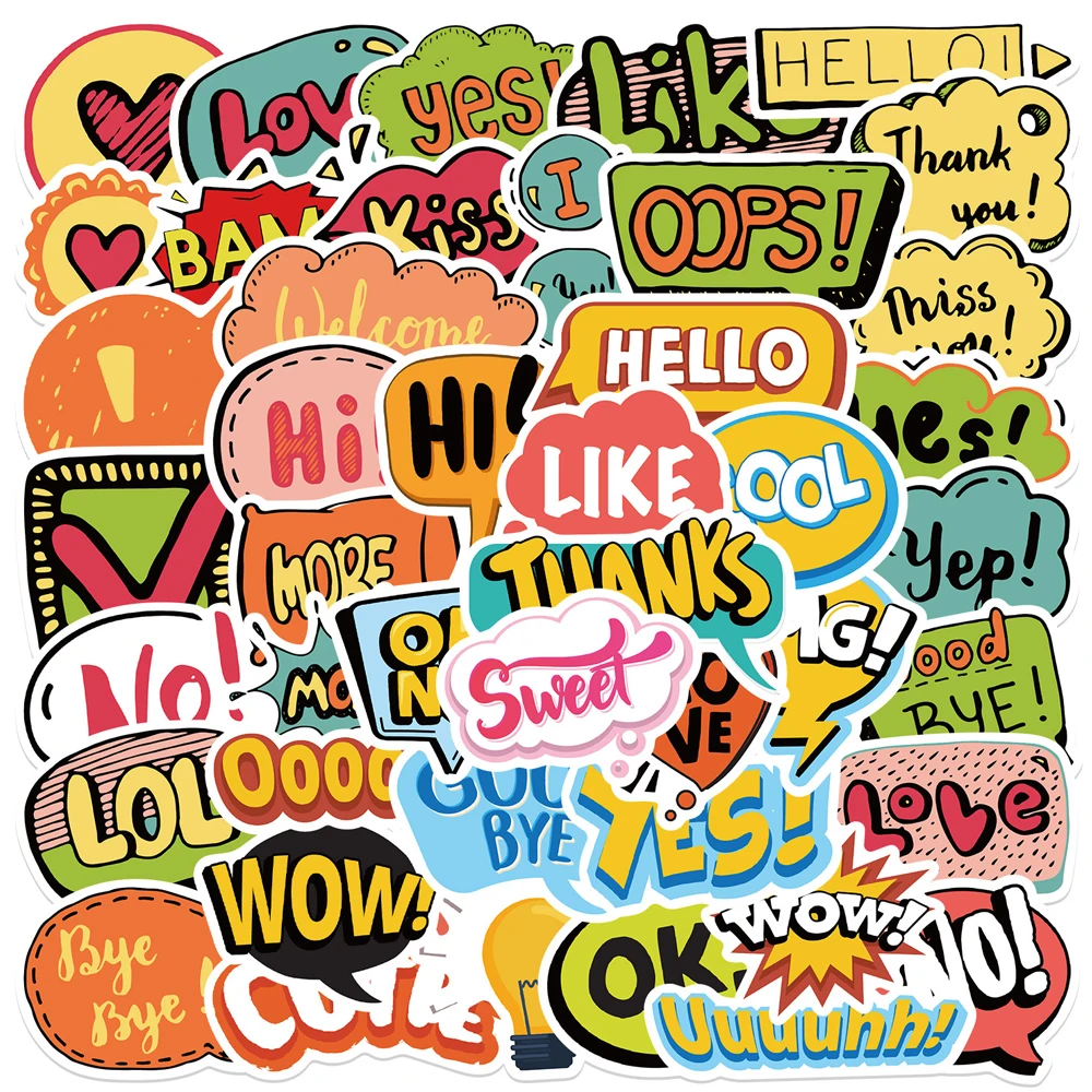 

10/30/50pcs Cartoon Surprise English Phrase Graffiti Stickers Laptop Guitar Luggage Diary Phone Waterproof Sticker Decal Kid Toy