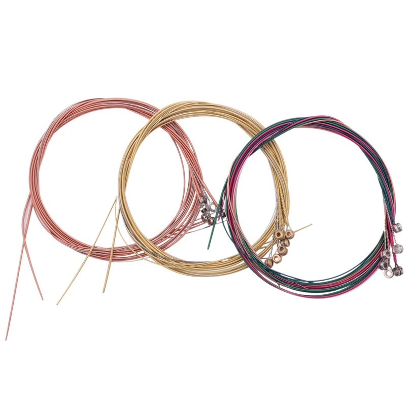 

3 Sets Guitar Strings Replacement Steel String For Acoustic Guitar (1 Brass Set, 1 Copper Set And 1 Multicolor Set)