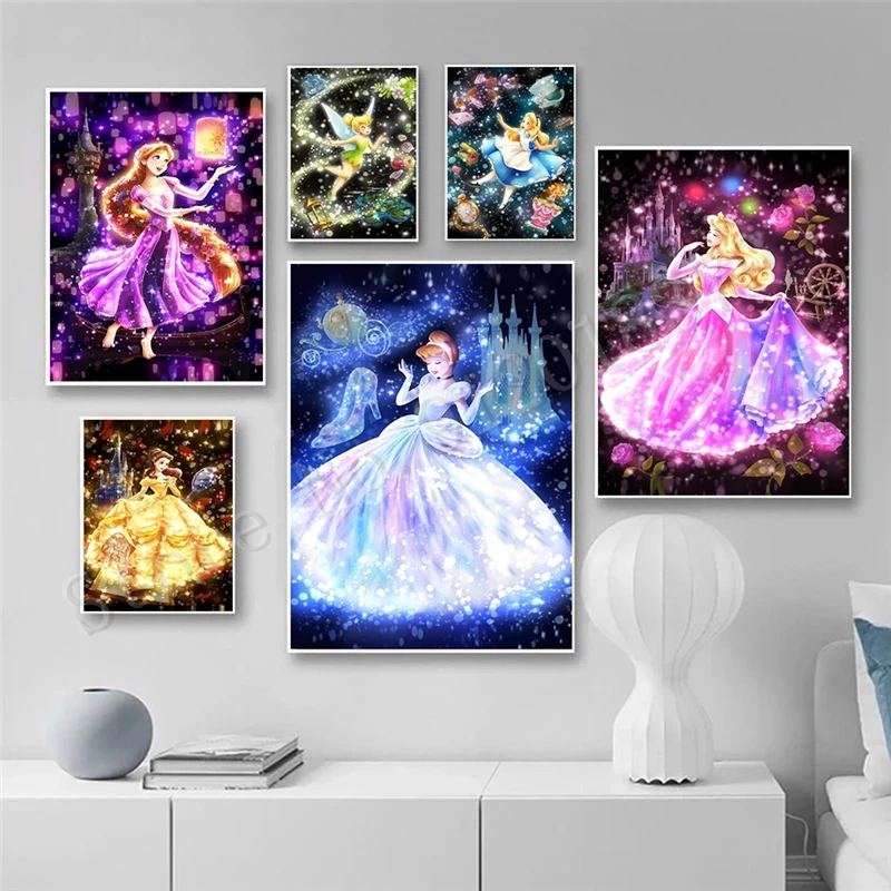 

Cinderella Disney Canvas Paintings Rapunzel Snow White Forest Princess Posters and Prints Wall Art Picture for Living Home Decor