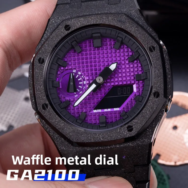 Фото Металлический циферблат для часов G-SHOCK Casioak GA-2100 2110, циферблат DIY, циферблат GA2100 с текстурой вафли, модифицированные детали №3