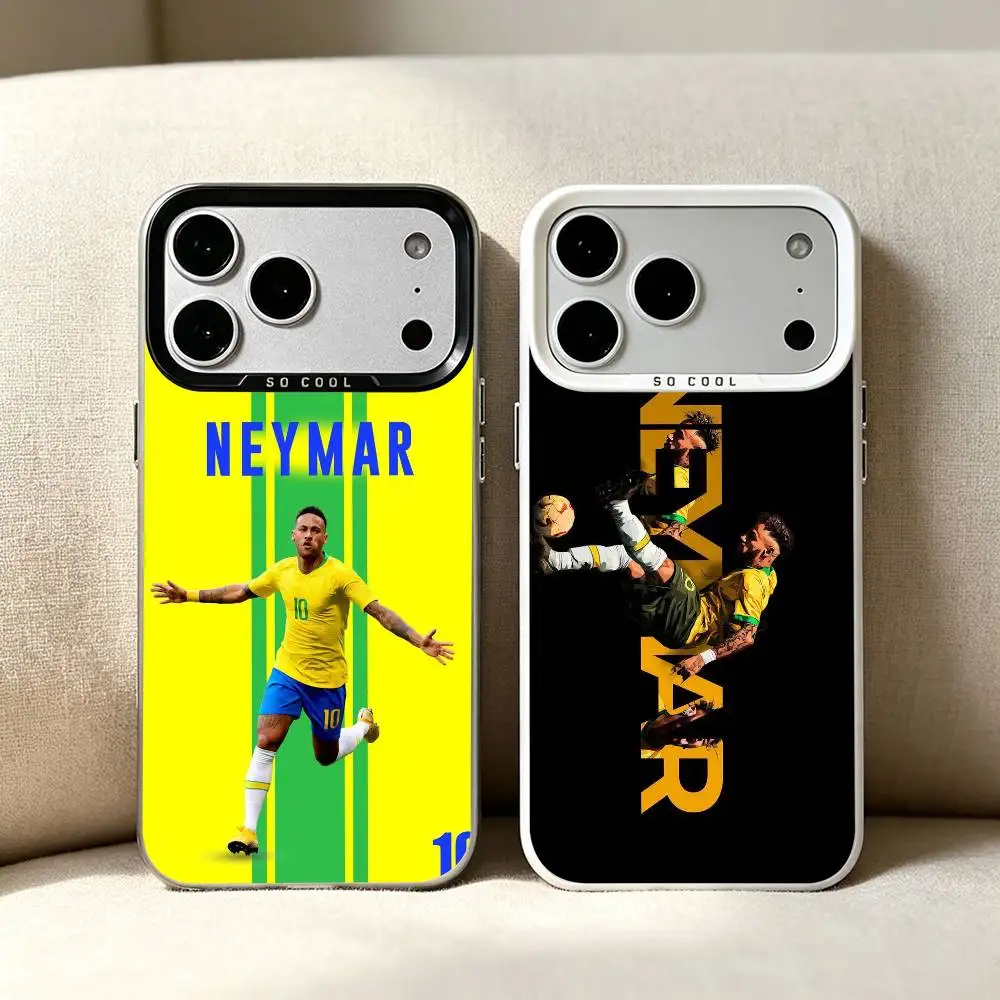 Фото NO-010-N- Чехол для телефона с Неймаром для iPhone 17, 16, 15, 14, 13, 12, 11 Plus Pro Max, серебристый цвет, Funda Bumbe №1