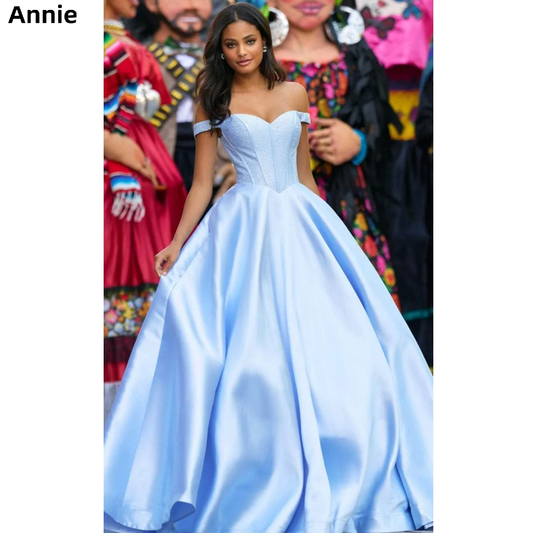 

Annie Satin Waist ثوب الكرة Off Shoulder large Skirt Prom Dressess 2023 Robe Dress Custom Evening Dress