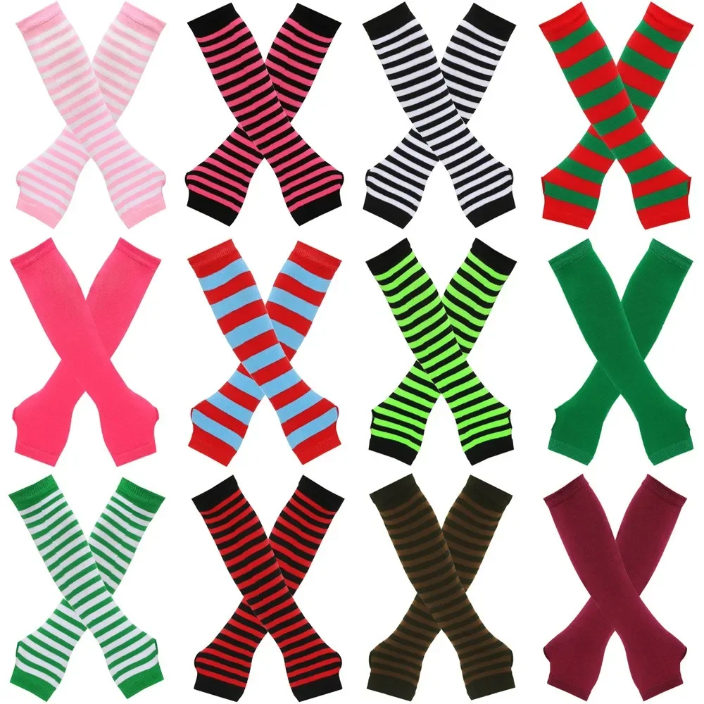 Mais quente de malha longa luvas sem dedos cotovelo mittens natal access presente moda feminina emo luvas senhora listrado cotovelo luvas