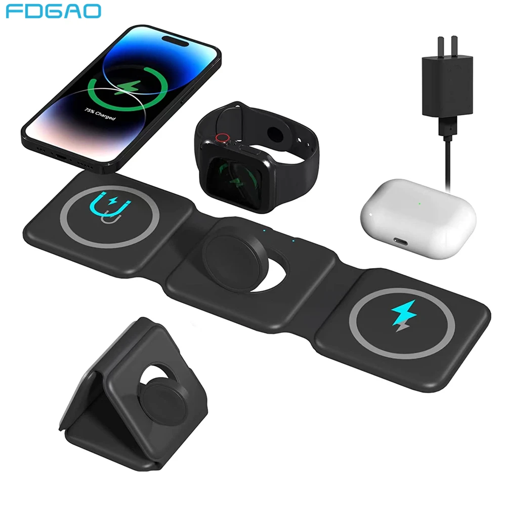 

3 in 1 Wireless Charging Station for Apple Magnetic Fast Charger Pad for iPhone 14/13/12 iWatch 8 Foldable Dock for Airpods Pro