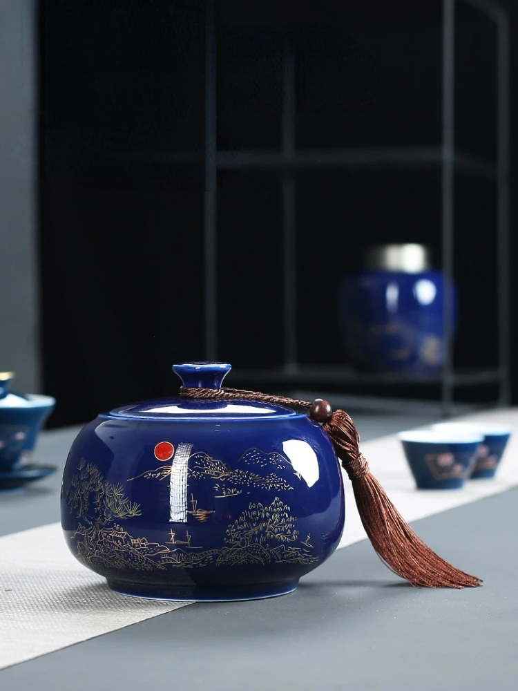 

Chinese Blue Tea Container Chinese Small Travel Coffee Suger Tea Storage Jar Kitchen Green Smell Proof Box Thee Blikjes Teaware