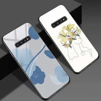 line art sketch flower girl for samsung galaxy s21 s20 fe s10 s9 s10e ultra a52 a12 note 20 10 lite 9 plus tempered glass case