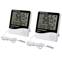 LCD Electronic Digital Temperature Humidity Meter Thermometer Hygrometer Indoor Outdoor Weather Station Clock HTC-1 HTC-2