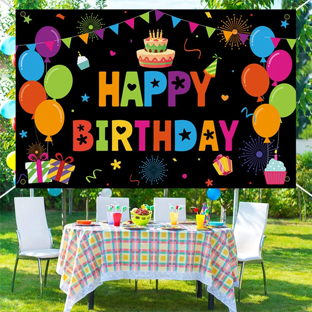 

5.9X3.61ft Happy Birthday Backdrop Banner Background Cloth Props Party Decor Kids Birthday Party Backdrop Decoration