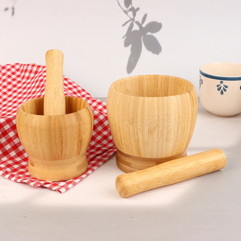 Бамбуковый набор ступка и пестик измельчитель чеснока трав специй перца