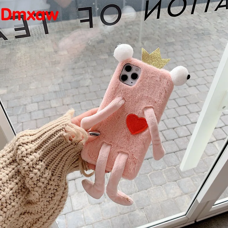 Fur Plush Cartoon funny cute frog Phone Case For iPhone 14 13 12 11 Pro Max mini XS XR X 8 7 6 6s Plus |