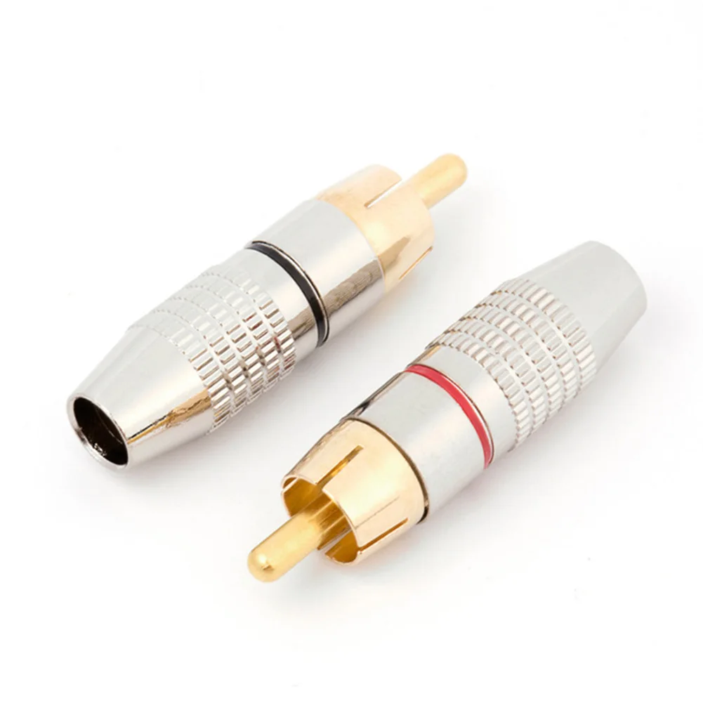 

10pcs Durable Video Cable Connector Phono Soldering Locking Audio Plug Speaker Adapter Welding Free Gold Plated Male For RCA