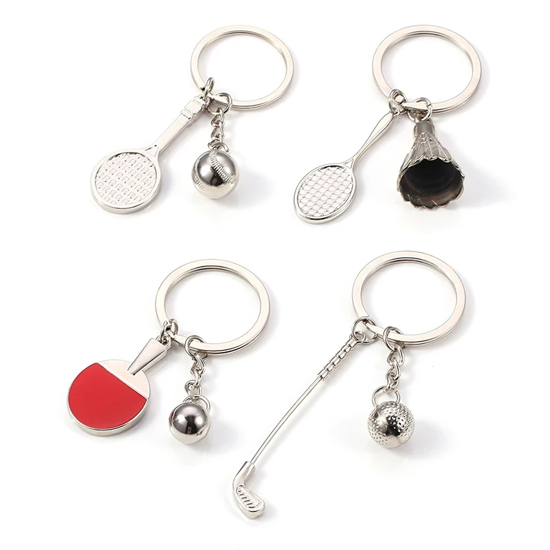 

Silver Golf Club Ball Badminton Key Ring For Bag Purse Pendant Decoration Car Phone Key Chain Craft Beautiful Gift