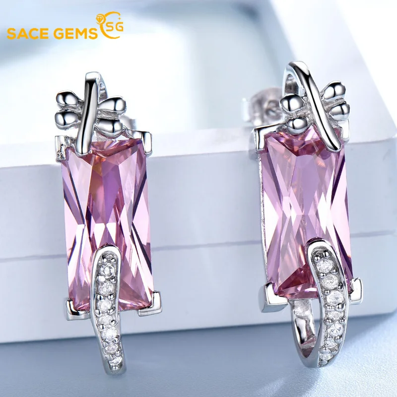 

SACE GEMS 3A+ Pink Zircon Earrings Ladies High Quality 925 Sterling Silver Sparkling CZ Floral Earrings Wedding Jewelry
