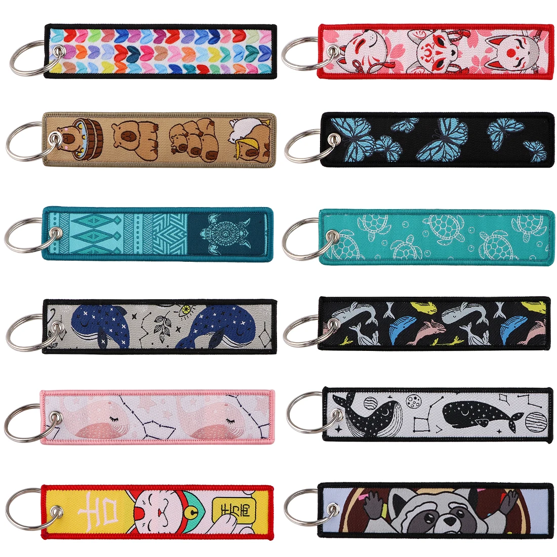 

Colorful Hearts Sakura Fox Jet Tag Whales Embroidery Key Tag Key Holders for Backpacks Cars Decorative Keyrings Gifts 1PCS