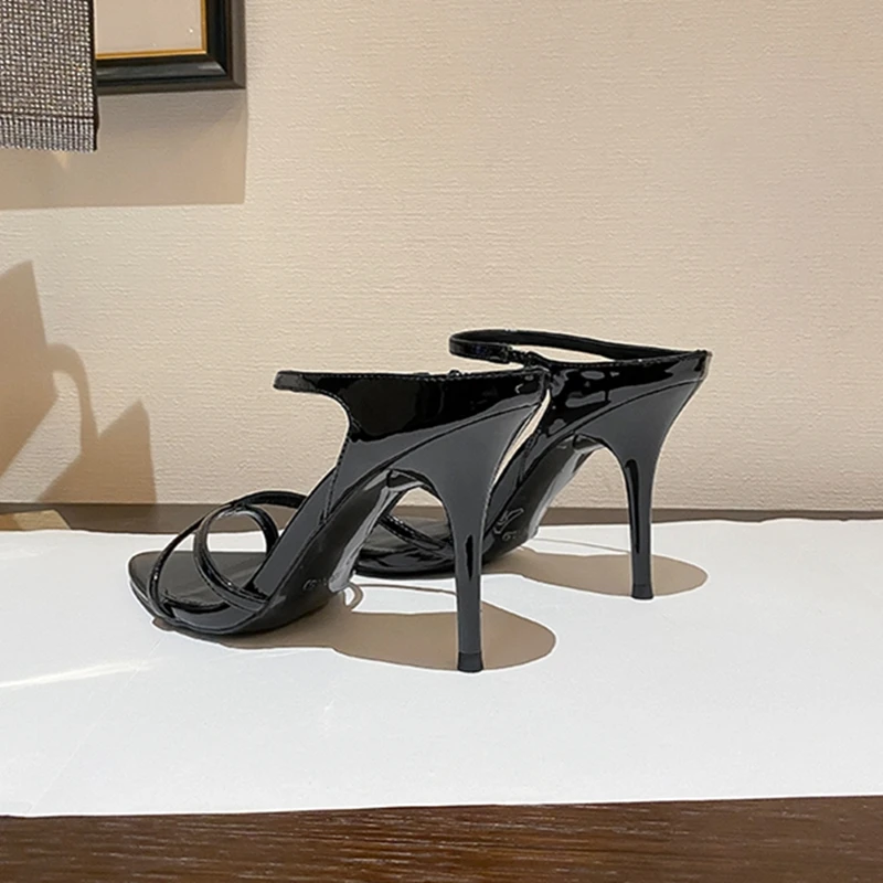 2023 summer new European and American women high heels pointed patent leather sexy fashion slippers