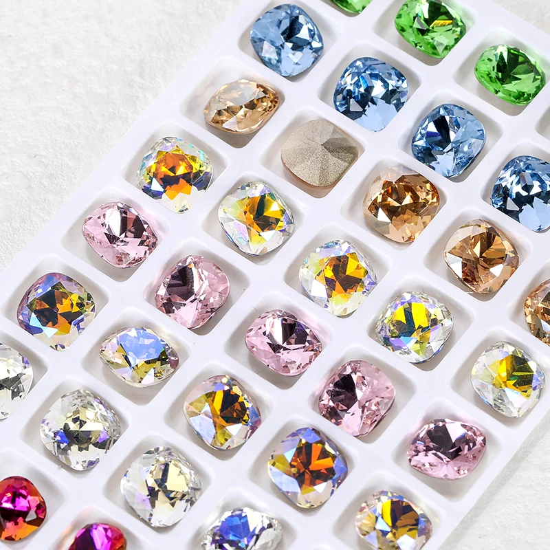 

QIAO Square Rhinestones Pointback Crystal Glitter Nail Gems Glass Strass Stone Diamond for Nail Art Clothing Crystal Decorations