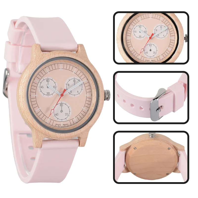 Wood Quartz Watch Fashion Simple Style Wristwatch Wooden Dial Silicone Strap Luminous Casual Couple Watches