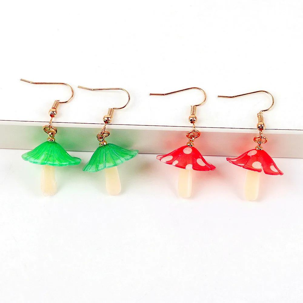 

2023 Cute Mushroom Acrylic Pendant Earrings for Women Girls New Cartoon Green Red Resin Dangle Drop Earring Y2K Jewelry Gifts