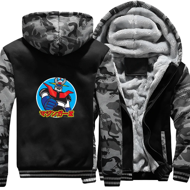 

Mazinger Z Anime Old Classic Manga Robot Movie Harajuku Winter Jacket Men Fleece Thicken Hoodies Camo Warm Hooded Jackets Coats