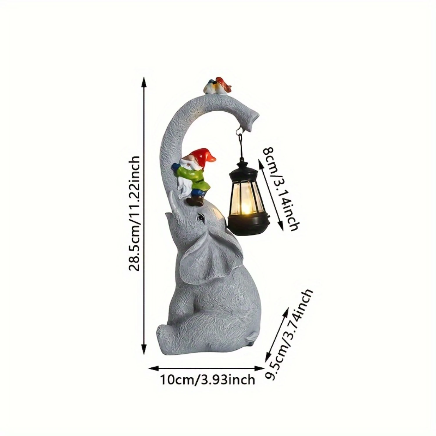 Лампа для садовых статуй слона на солнечной батарее-прочная смола с