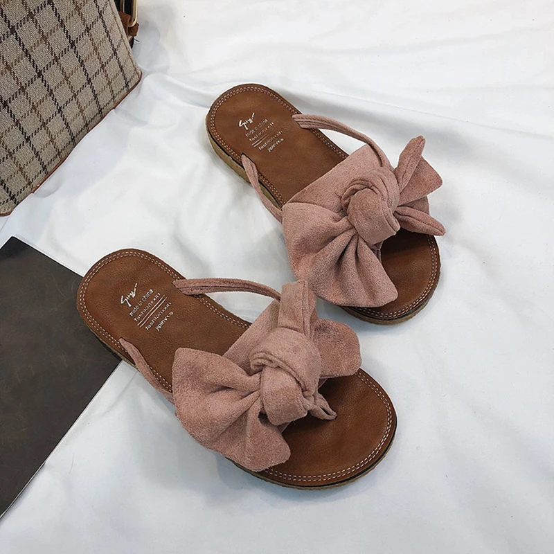 

2022 Hot Summer Outdoor Slippers With Bow Cute Flip Flops Beach Slippers Fashion All Match Casual Ladies Slipper Tenis Masculino