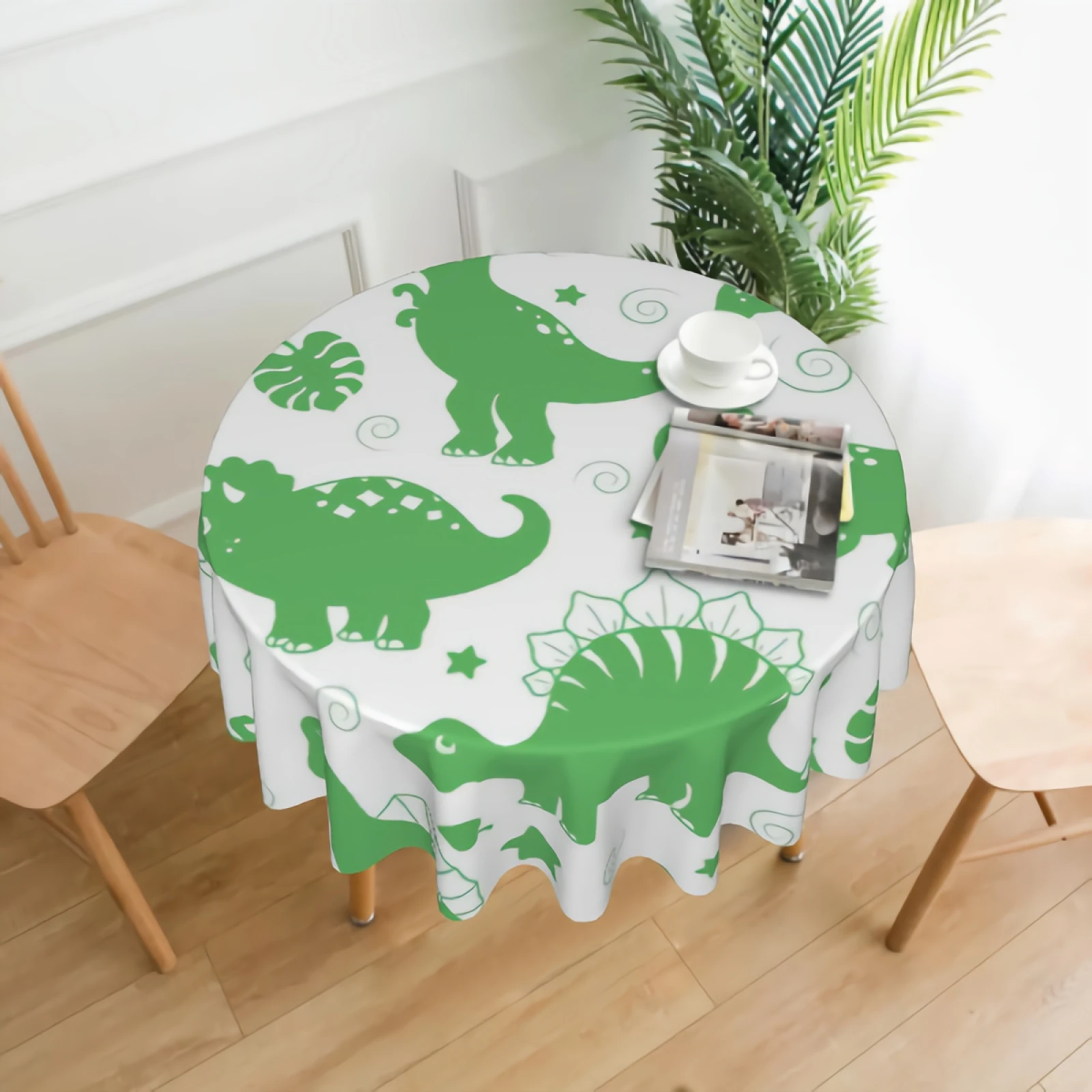 

Cute Dinosaur Background Round Tablecloth Waterproof Dinosaurs Dino Animal Pattern Table Cloth Cover Washable 60" Dining Decor