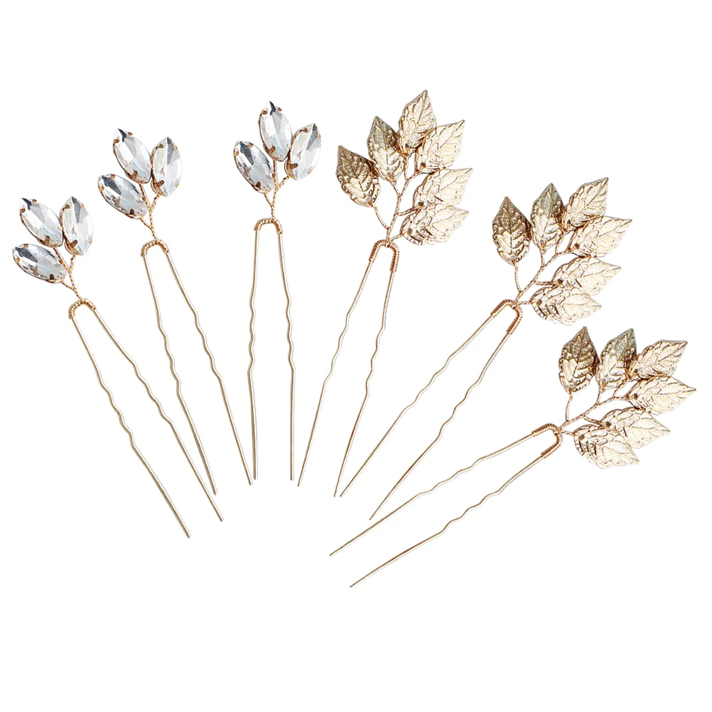 

Hair Leaf Bridal Wedding Clips Crystal Rhinestone Clip Leaves Hairpins Hairpin Accessories U Bride Gold Buns Shaped Set