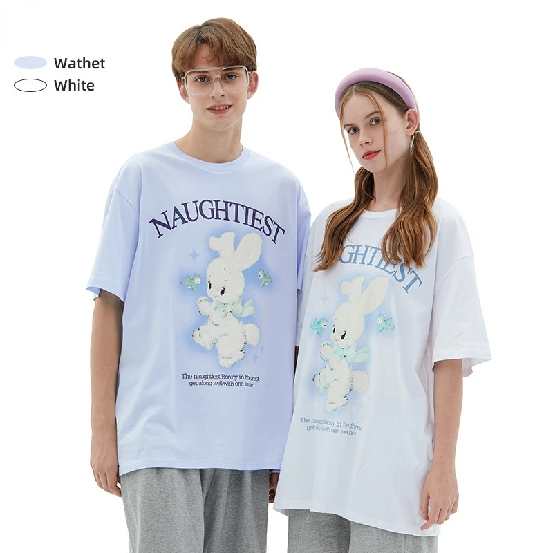 

Cartoon Bunny T-shirts Men Harajuku Oversized Camiseta Couples Animal Pattern Summer Short Sleeve Cotton O-neck Unisex Tees Tops