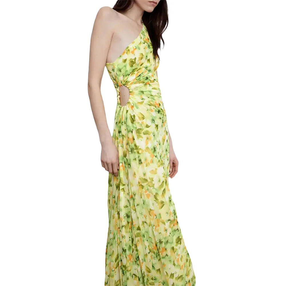 Douhoow женское Плиссированное длинное платье 2023 модное без рукавов на одно плечо