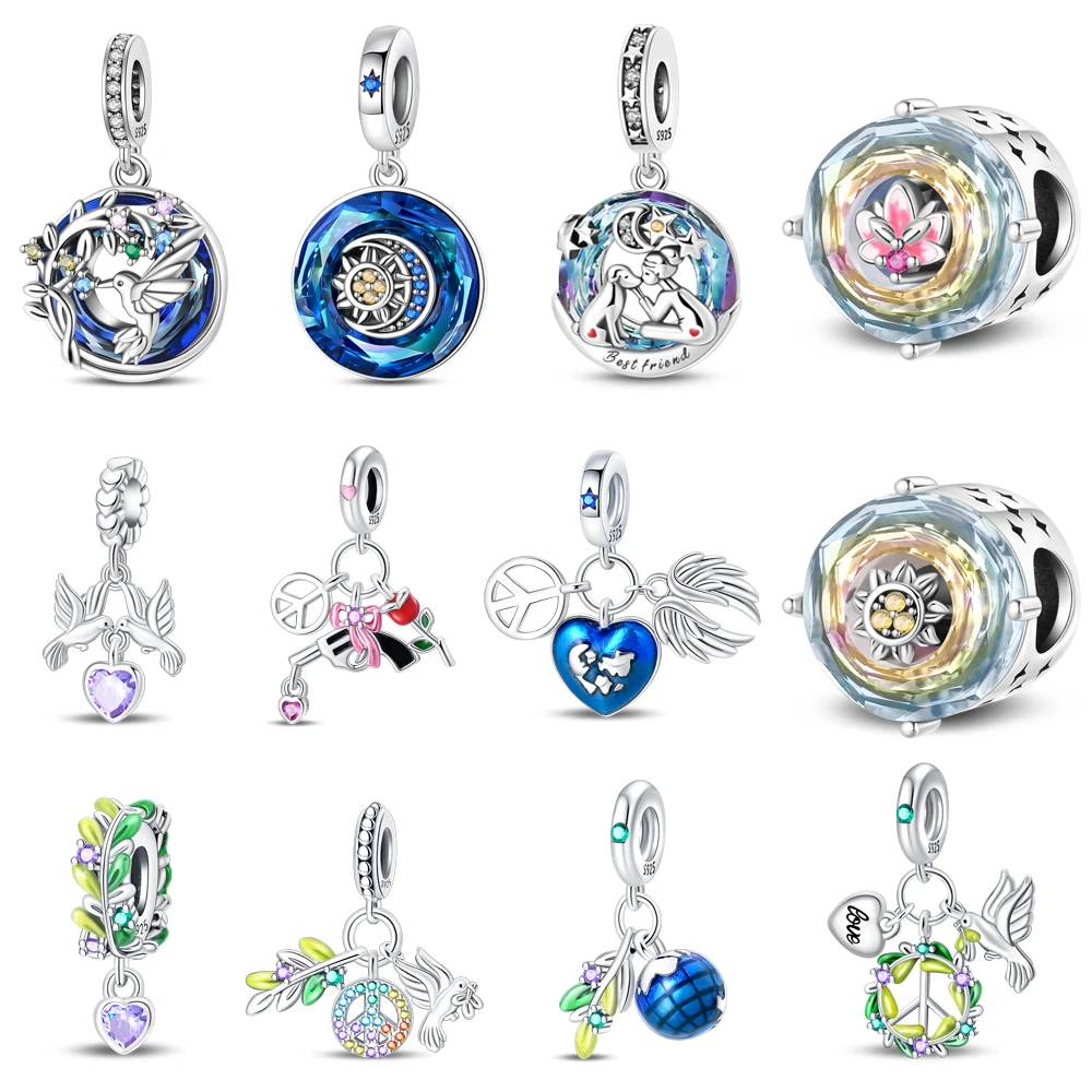 Изящный висячий браслет из стерлингового серебра 925 пробы с голубиной Земли мир и