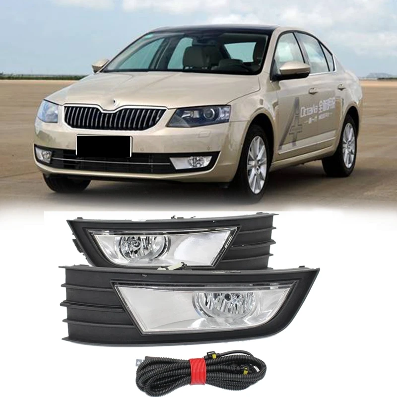 

Car-Styling Fog Light Fog Lamp + Wire + Lower Grille Cover for Skoda Octavia A7 Sedan Combi 2013-2017