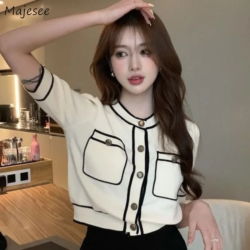 

Cardigan Women Short-sleeve Cropped Spring Panelled Slim Fit Design Tender Females Casual Korean Style Daily Кардиган Женский