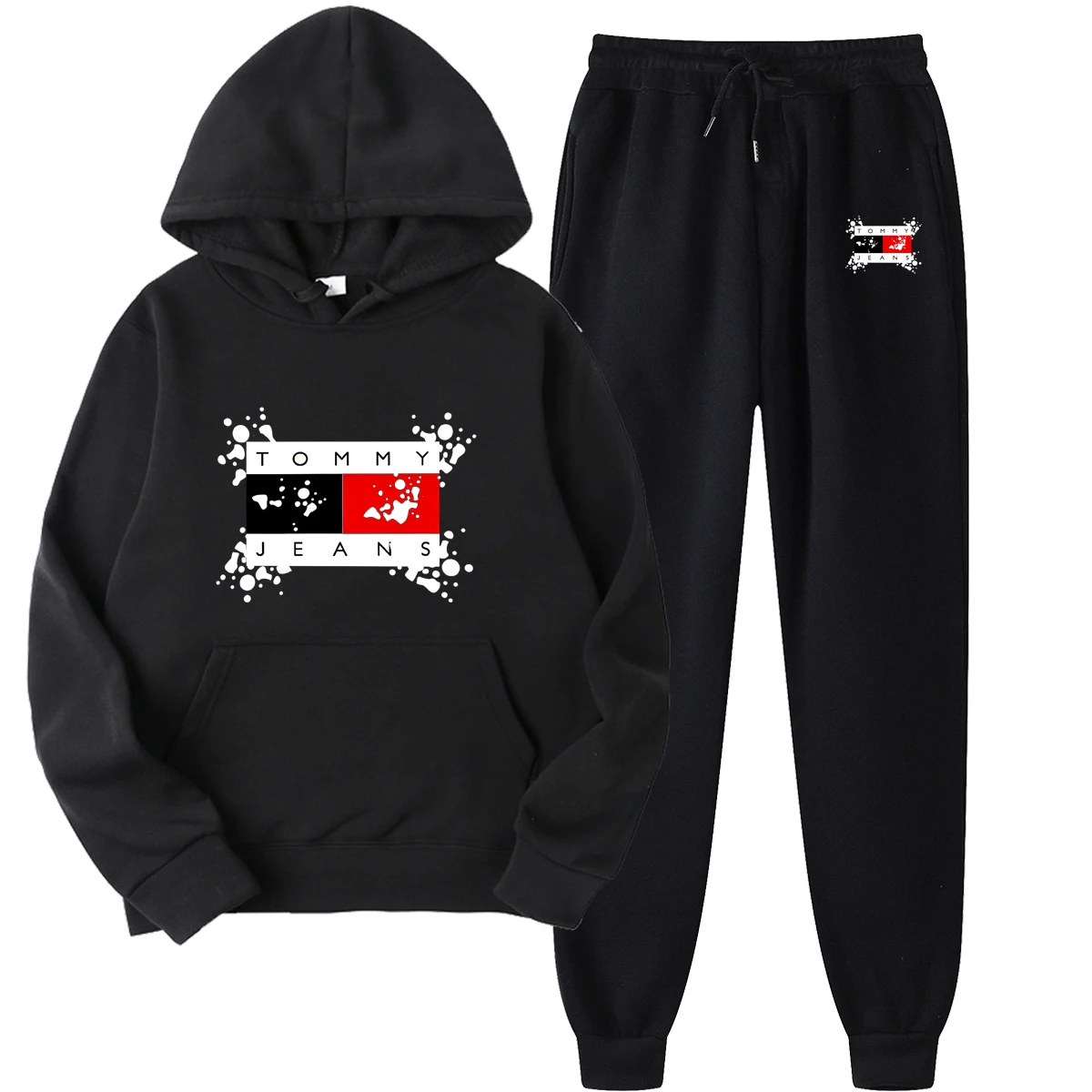 

Мужской спортивный костюм из двух предметов, свободная толстовка с капюшоном и штаны с принтом, 15 теплых цветов, 2023